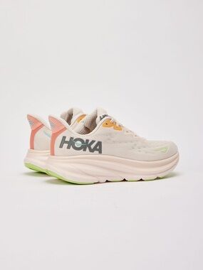 Hoka Women's Cream Pink Coral Athletic Shoes with Lime Accents